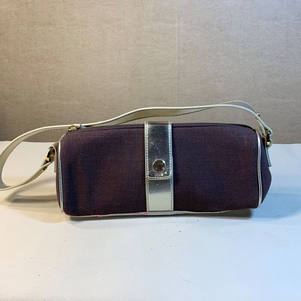 Victorias Secret Small Brown Gold Silver Beige Lining Purse Handbag 10.5 x 5.5
